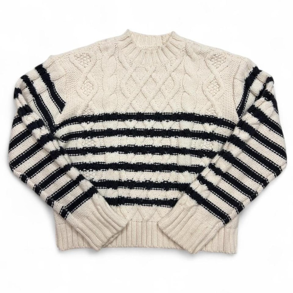 American Eagle Striped Sweater Womens XS‎ Cream Gray Preppy Minimalist Chic